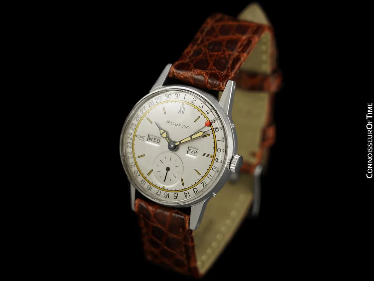 1940's Movado Vintage Triple Calendar, SS Version of "FDR's Watch" - The Calendograph