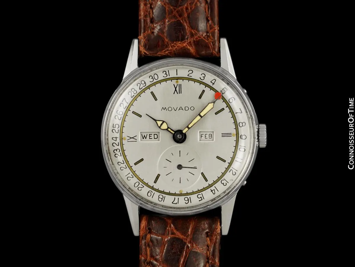 1940's Movado Vintage Triple Calendar, SS Version of "FDR's Watch" - The Calendograph