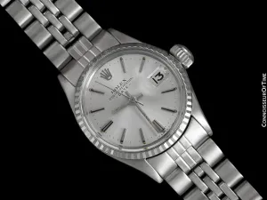 1961 Rolex Classic Vintage Ladies Date Datejust Watch, Silver Dial - Stainless Steel and 18K White Gold
