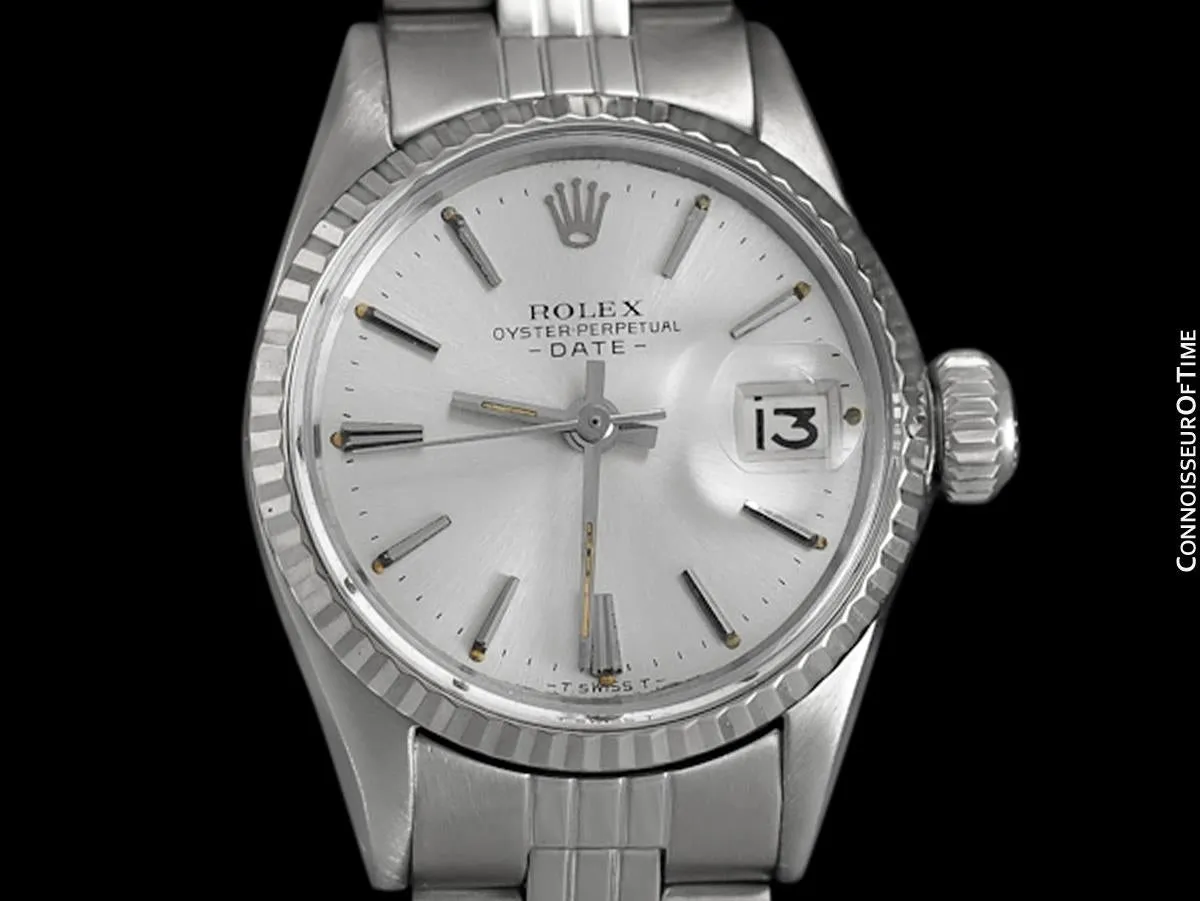 1961 Rolex Classic Vintage Ladies Date Datejust Watch, Silver Dial - Stainless Steel and 18K White Gold