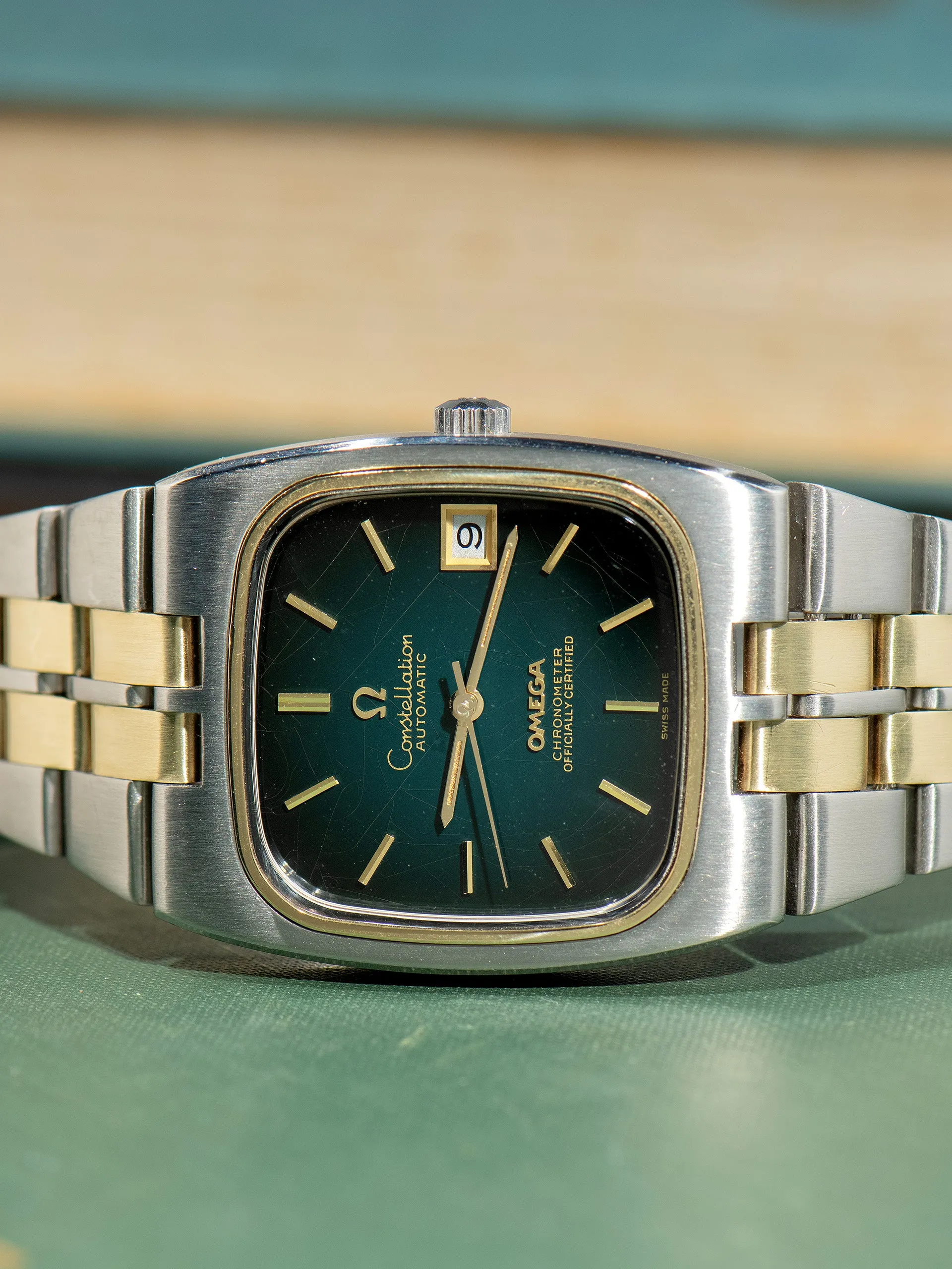 1974 Omega Two-Tone Constellation "TV Case" (Ref. 168.0059) Green Vignette "Spider" Dial