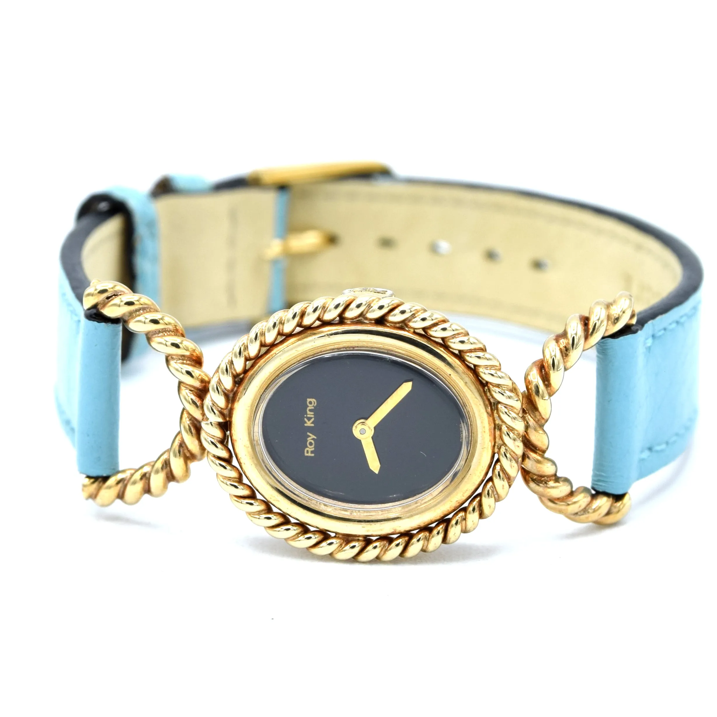 1975 Ladies Designer RoyKing oval solid 9ct gold ropetwist design Manual Wind Wristwatch
