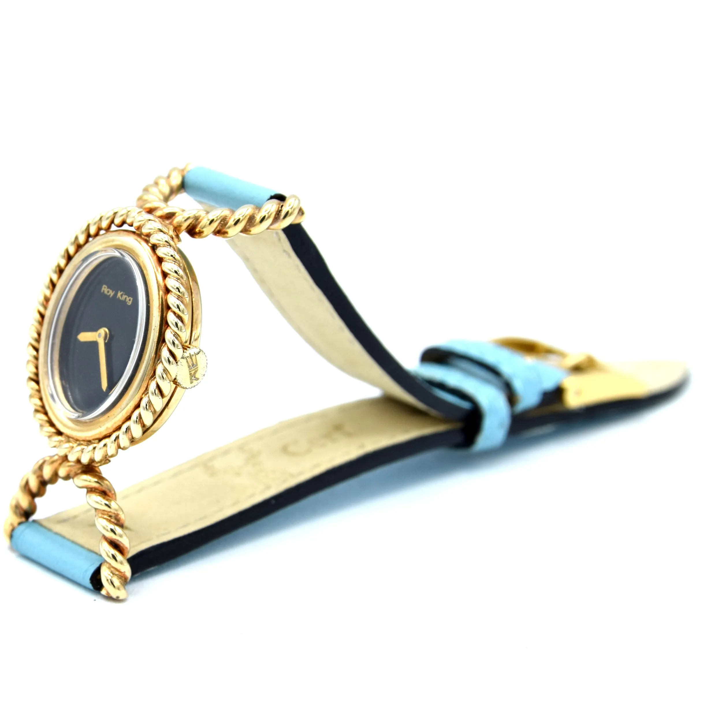 1975 Ladies Designer RoyKing oval solid 9ct gold ropetwist design Manual Wind Wristwatch