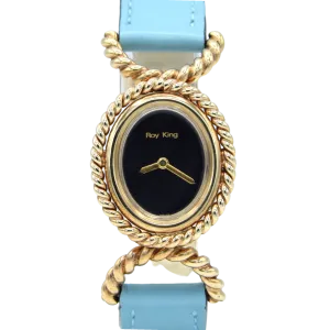 1975 Ladies Designer RoyKing oval solid 9ct gold ropetwist design Manual Wind Wristwatch