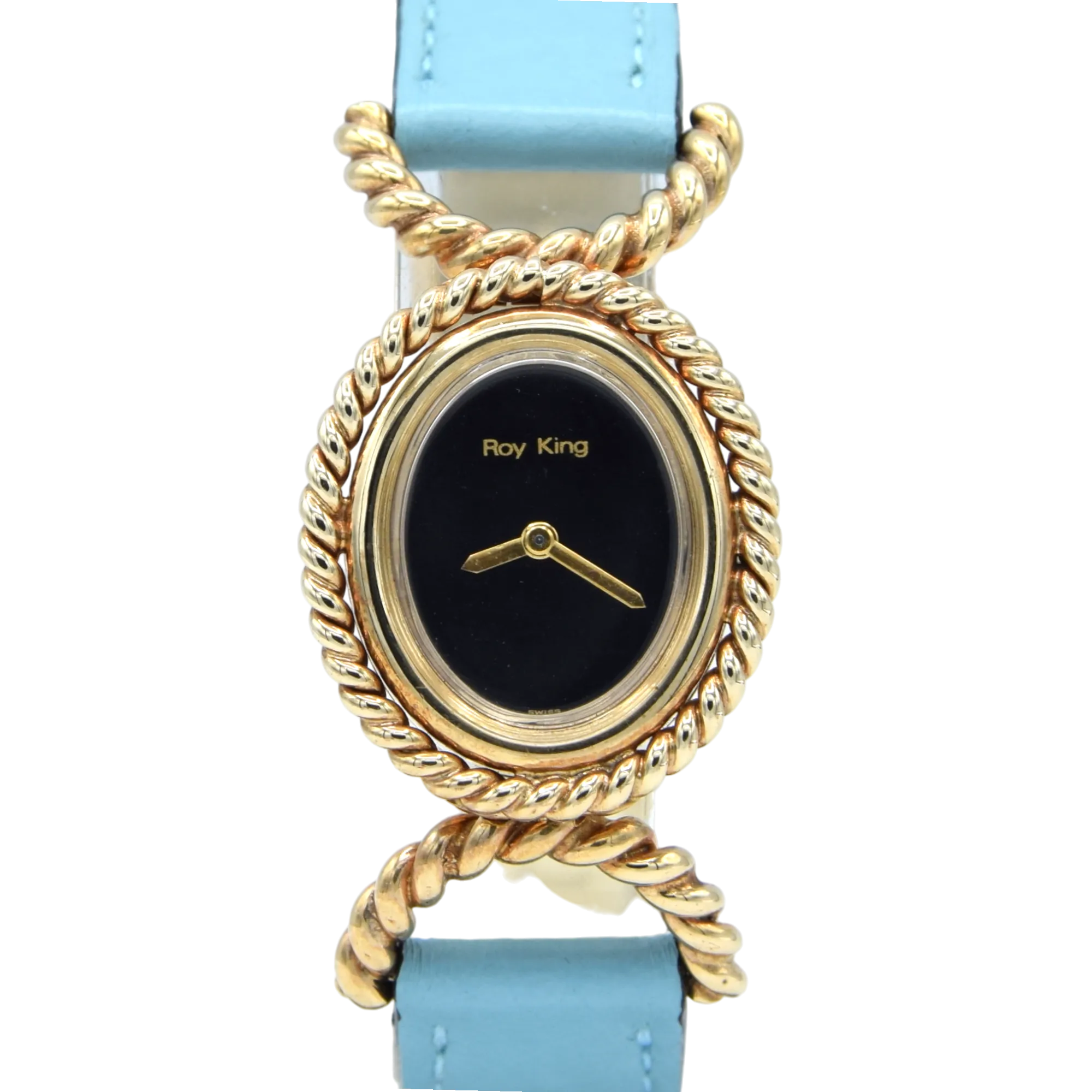 1975 Ladies Designer RoyKing oval solid 9ct gold ropetwist design Manual Wind Wristwatch