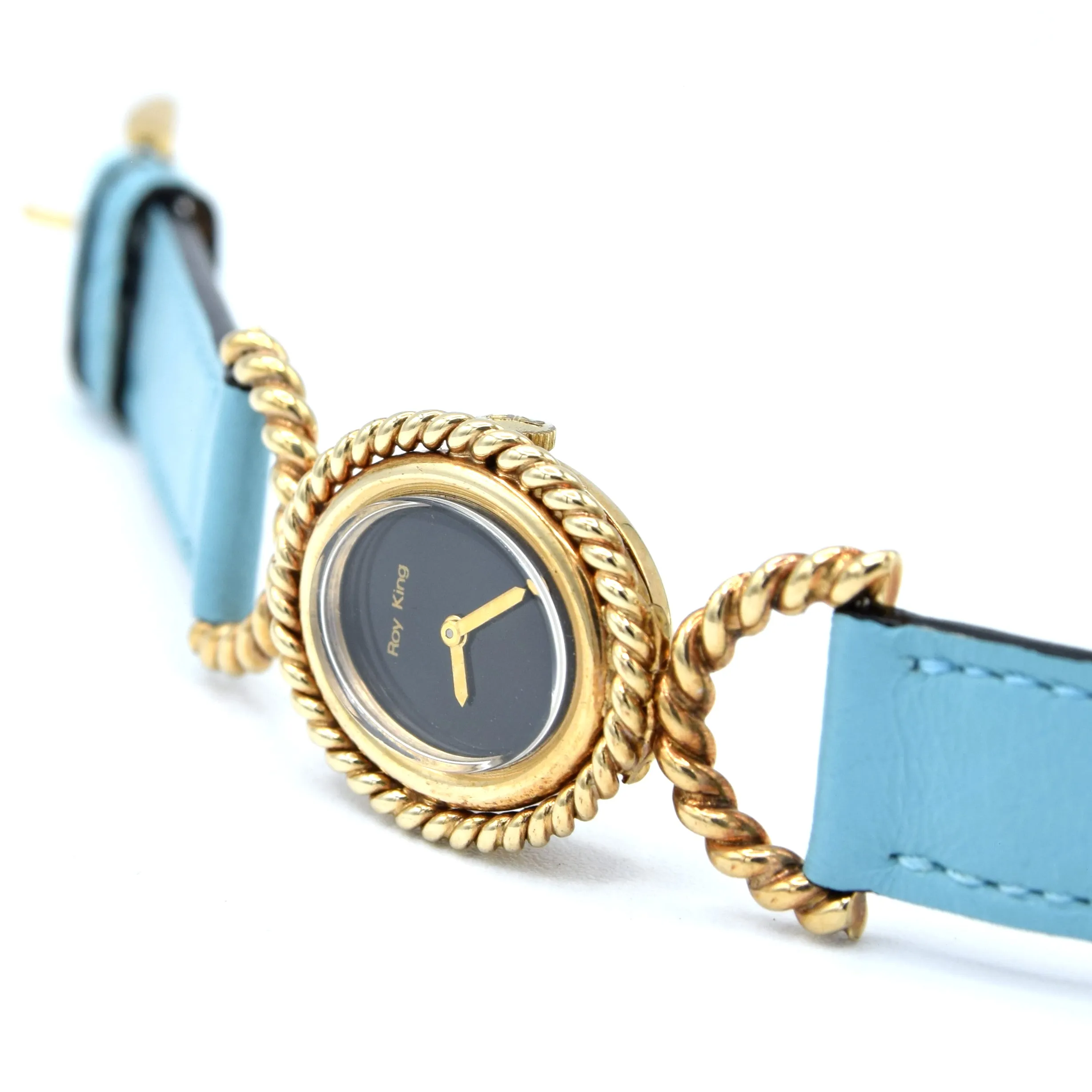 1975 Ladies Designer RoyKing oval solid 9ct gold ropetwist design Manual Wind Wristwatch
