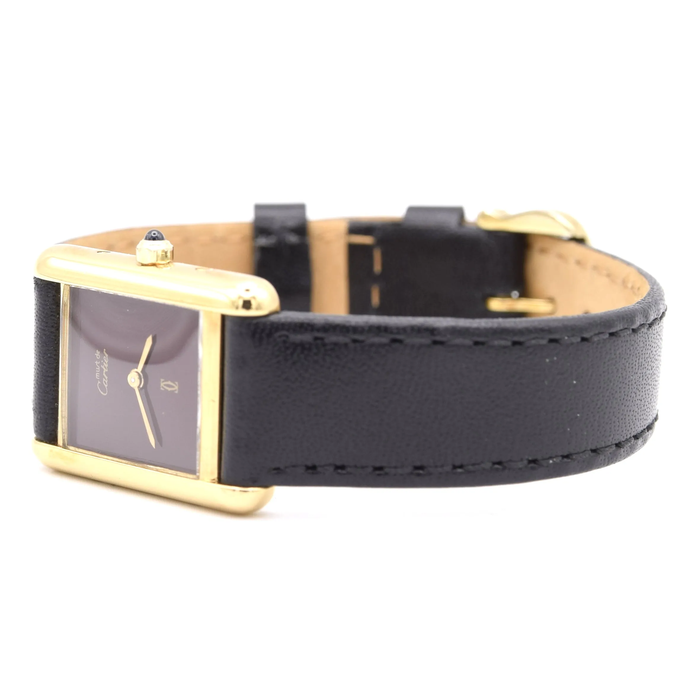 1986 Cartier Ladies Tank Swiss quartz with Rare Burgundy Red  Dial in 925 Sterling Silver Gilt Vermeil Case with Box and Papers