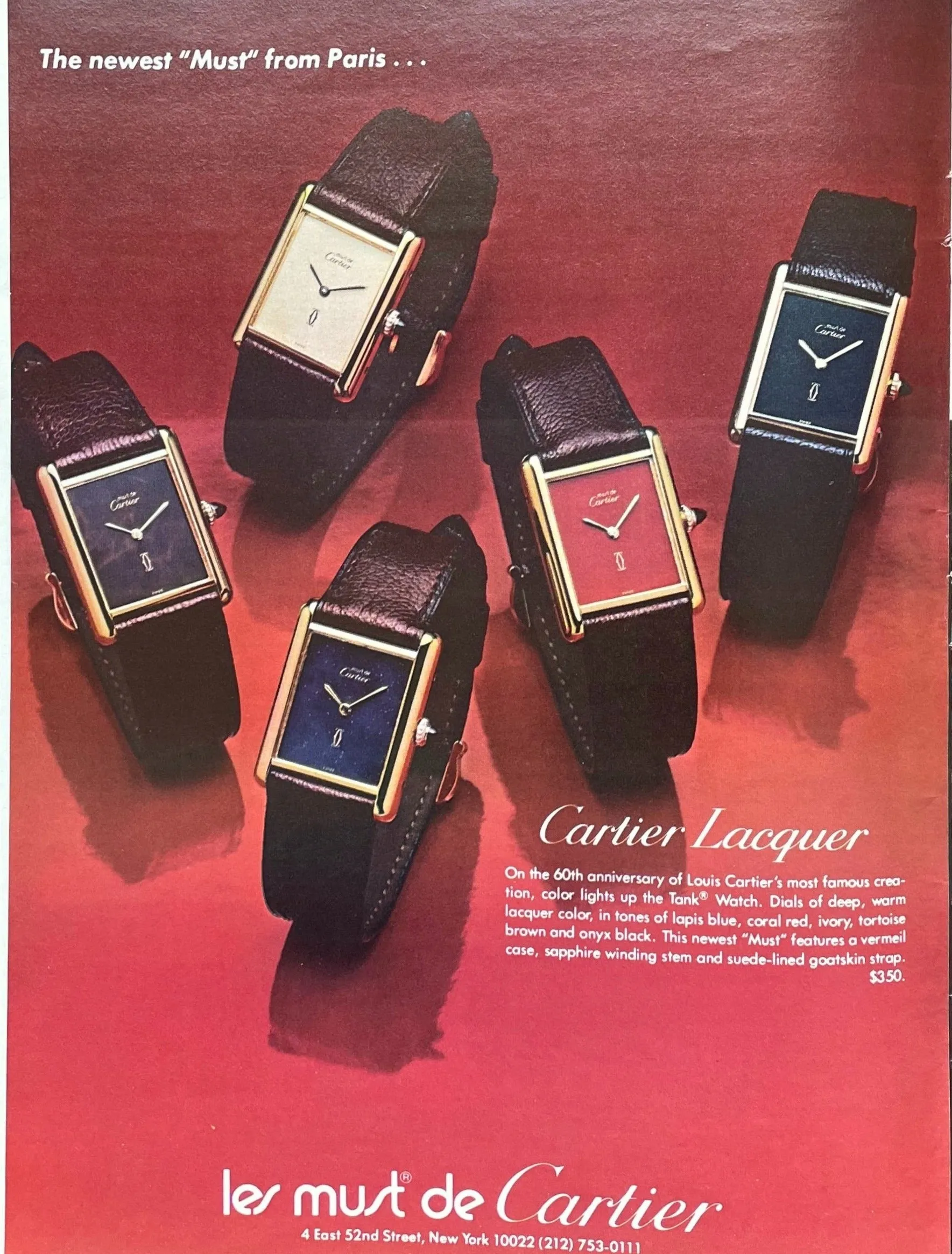 1986 Cartier Ladies Tank Swiss quartz with Rare Burgundy Red  Dial in 925 Sterling Silver Gilt Vermeil Case with Box and Papers