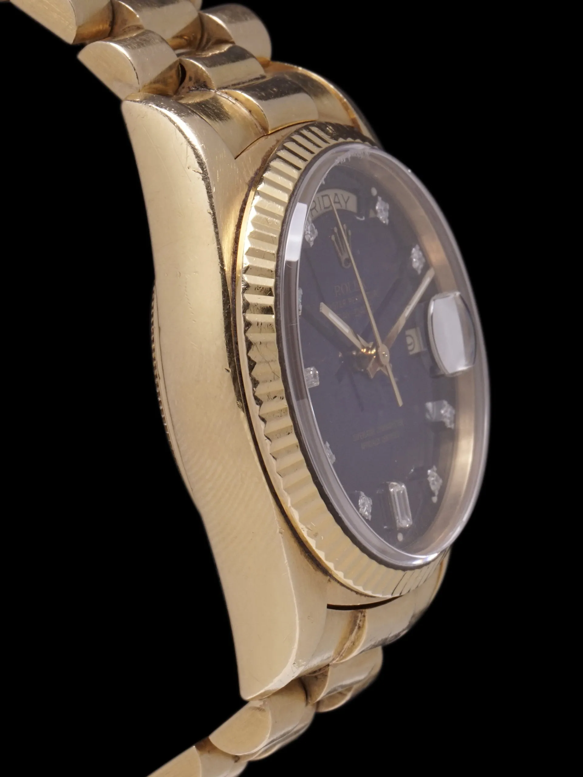 1986 Rolex Day-Date (Ref. 18038) "Factory Blue Vignette Diamond Dial"