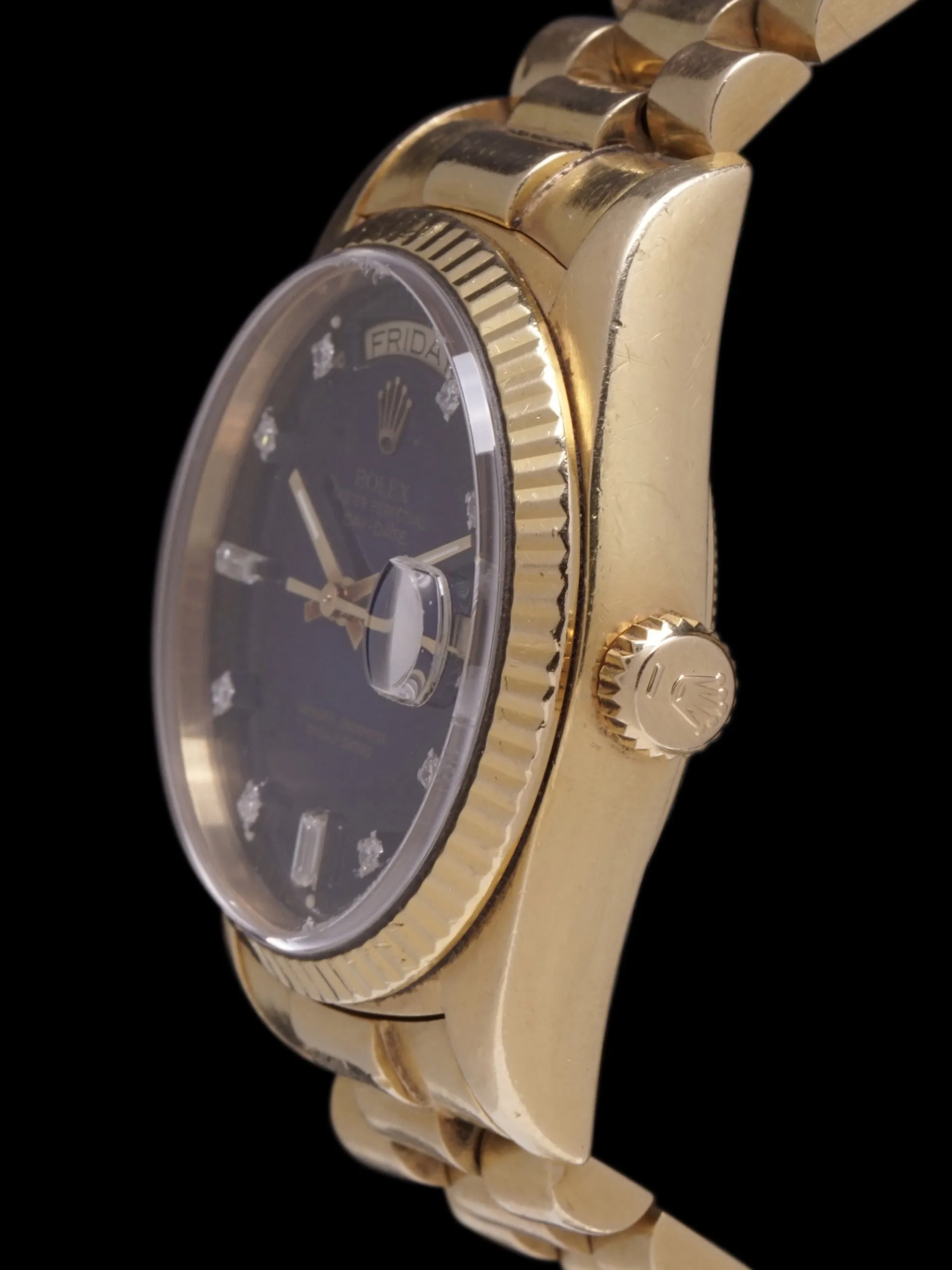 1986 Rolex Day-Date (Ref. 18038) "Factory Blue Vignette Diamond Dial"