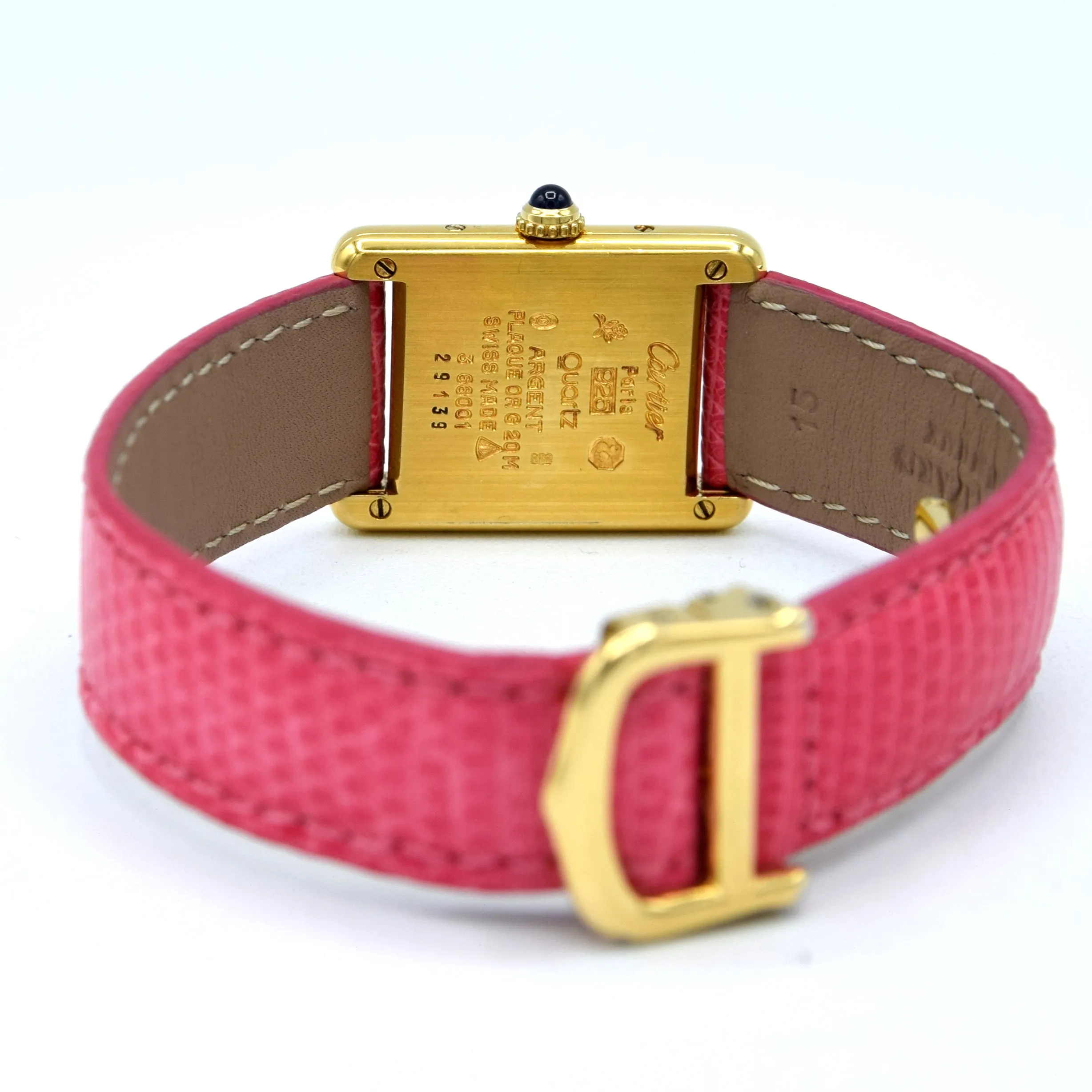 1990s Ladies Swiss Quartz Cartier Tank with Two Tone Dial and Roman Numerals in Sterling Silver Gilt Vermeil