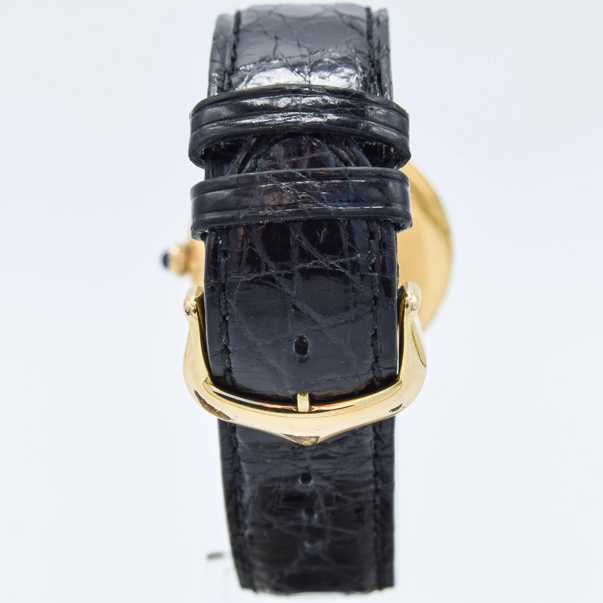 1990s Rare Black Roman Numeral Dial Unisex Cartier 'Must de' Ronde Vendôme in 925 Sterling Silver Gilt Vermeil Case