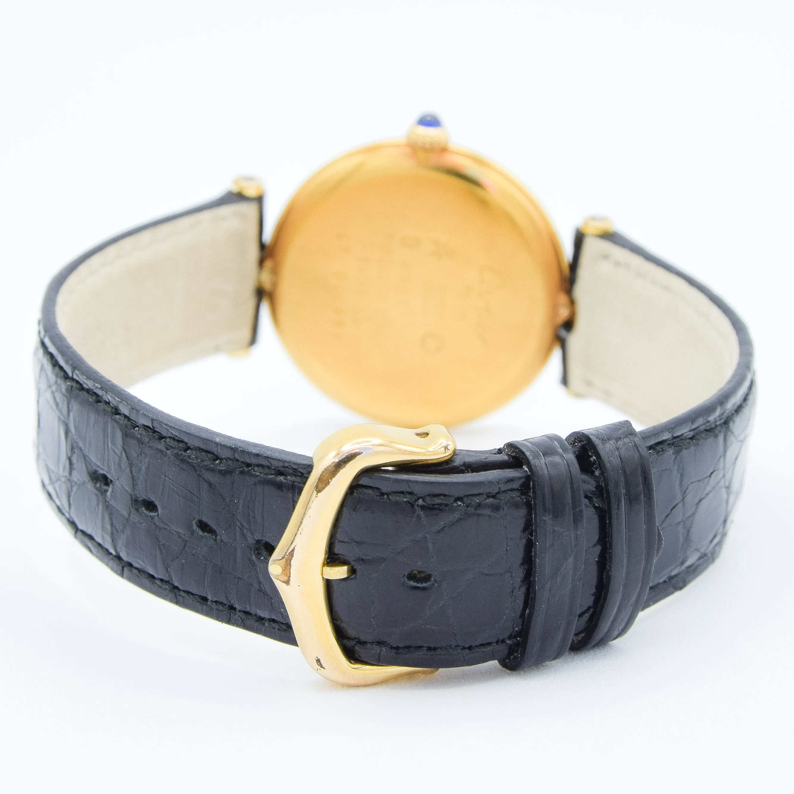 1990s Rare Black Roman Numeral Dial Unisex Cartier 'Must de' Ronde Vendôme in 925 Sterling Silver Gilt Vermeil Case