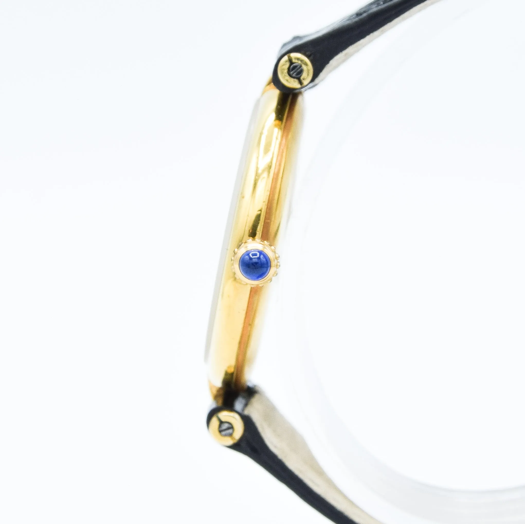 1990s Rare Black Roman Numeral Dial Unisex Cartier 'Must de' Ronde Vendôme in 925 Sterling Silver Gilt Vermeil Case