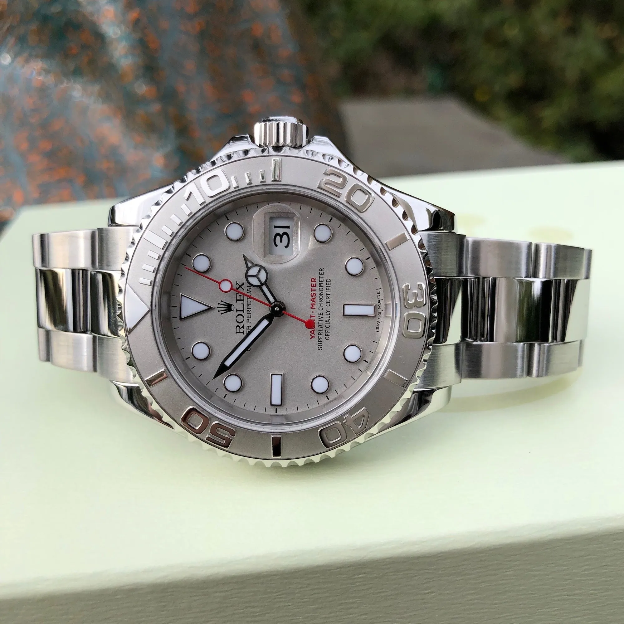 2006 Rolex Yachtmaster 16622 Platinum 40mm Steel Oyster Z Serial Wristwatch Box & Papers