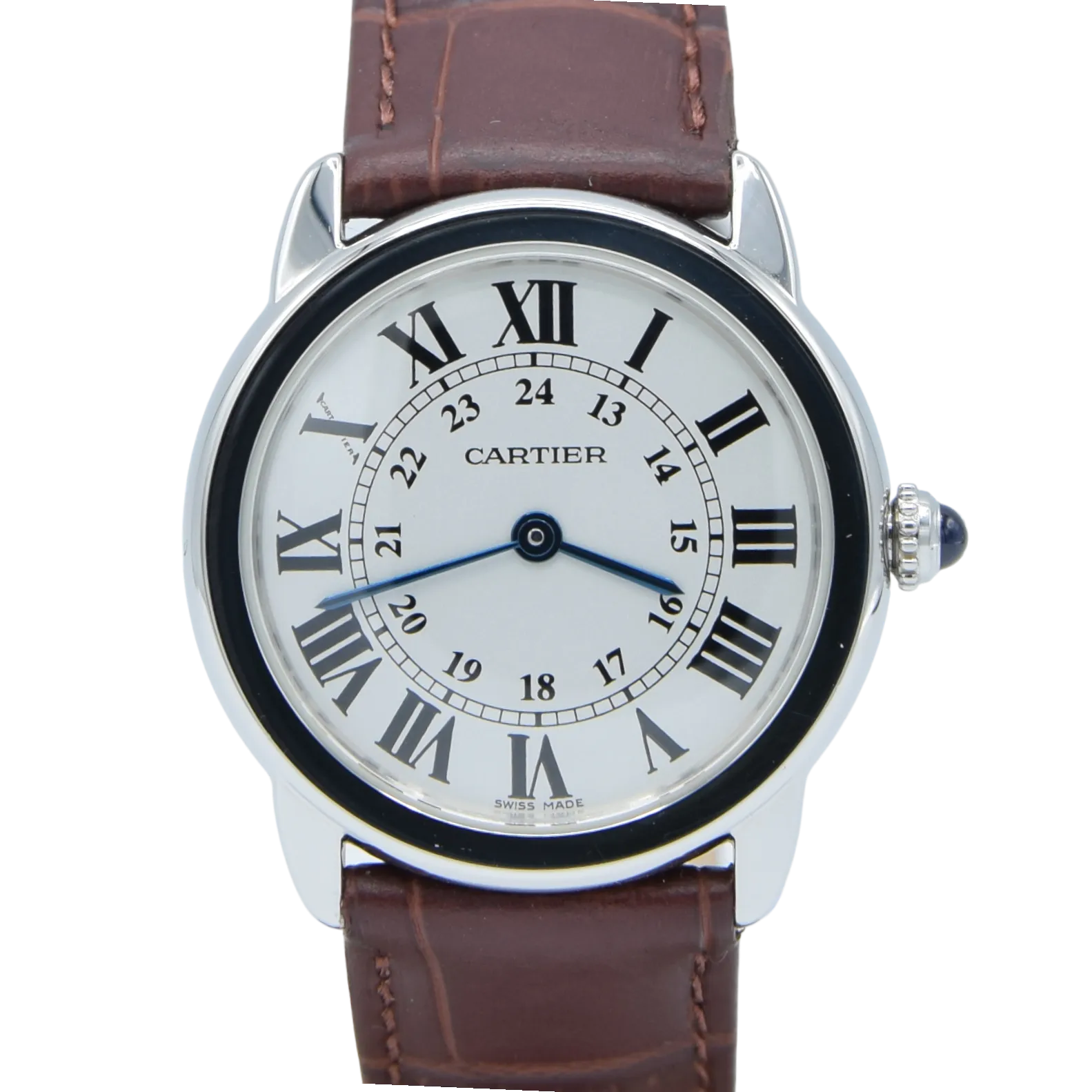 2015 Cartier 29mm Ronde Solo de  2933 - with white Roman Numeral Dial in stainless steel on deployment