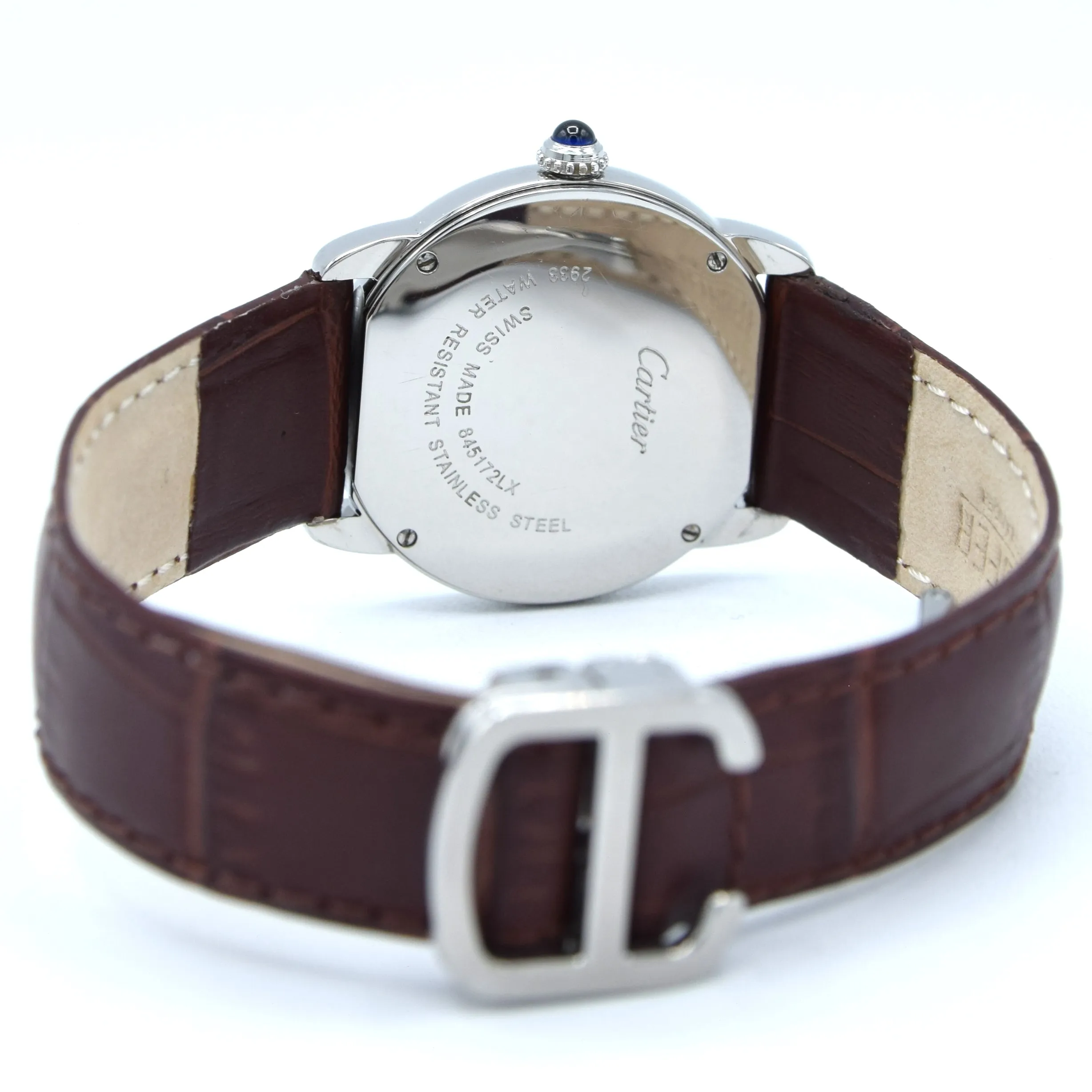 2015 Cartier 29mm Ronde Solo de  2933 - with white Roman Numeral Dial in stainless steel on deployment
