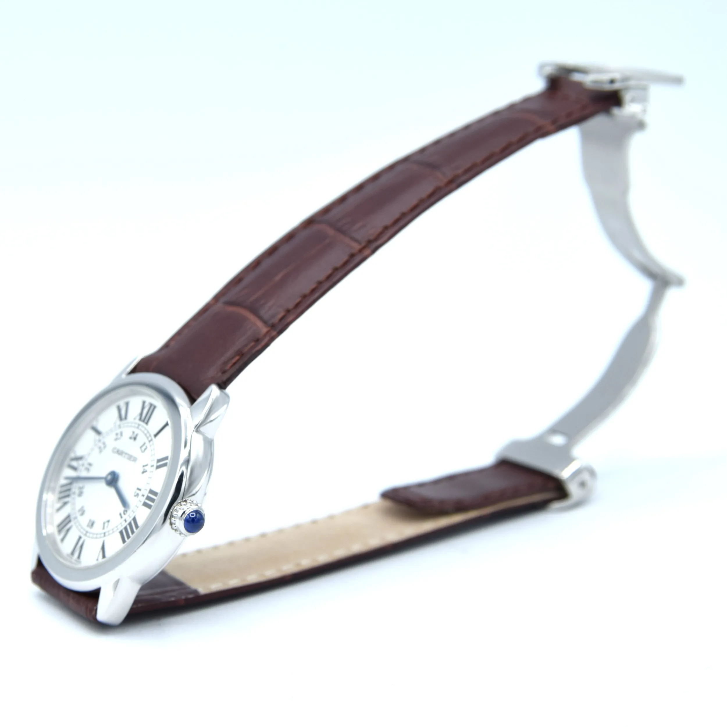 2015 Cartier 29mm Ronde Solo de  2933 - with white Roman Numeral Dial in stainless steel on deployment