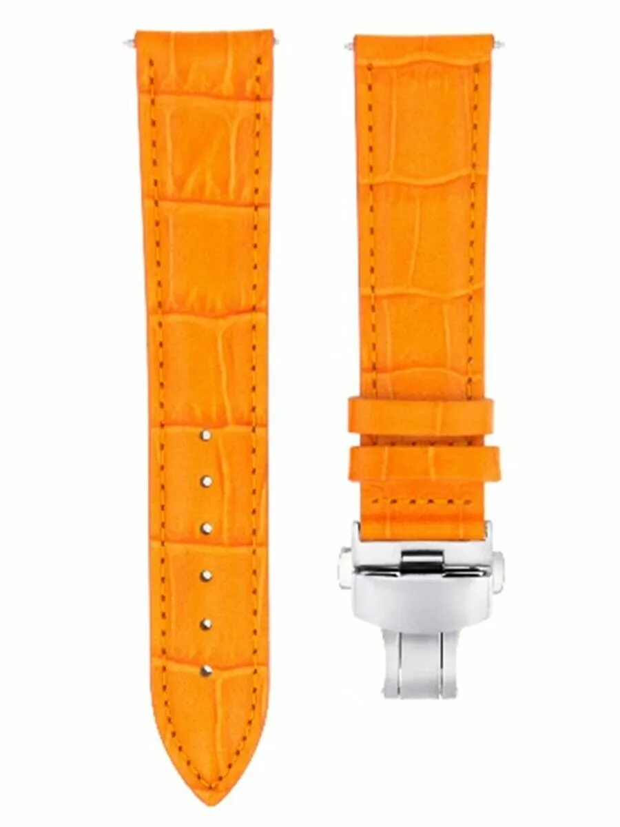 20MM LEATHER WATCH BAND STRAP FOR OMEGA SEAMASTER PLANET CLASP BUCKLE ORANGE