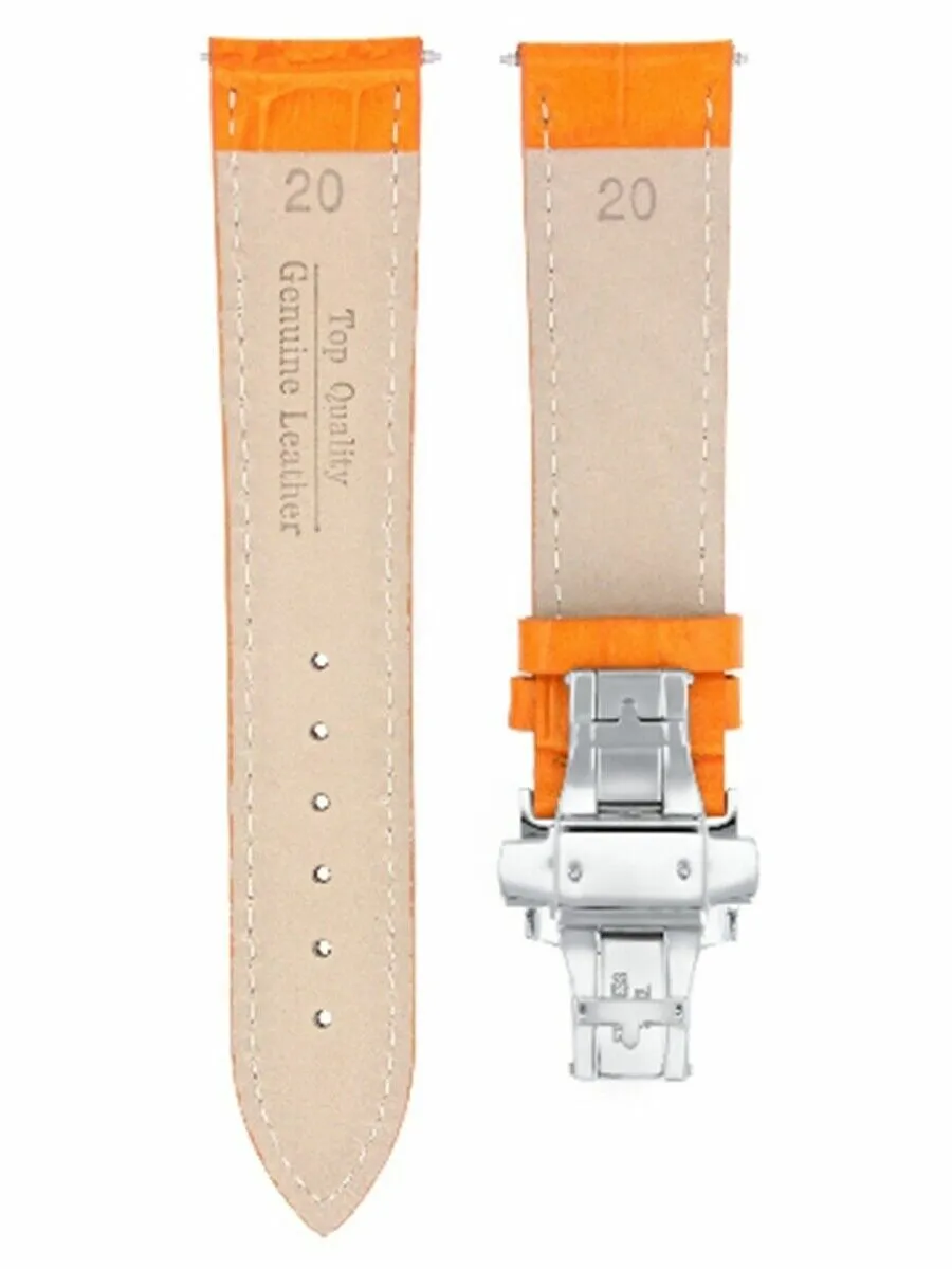 20MM LEATHER WATCH BAND STRAP FOR OMEGA SEAMASTER PLANET CLASP BUCKLE ORANGE