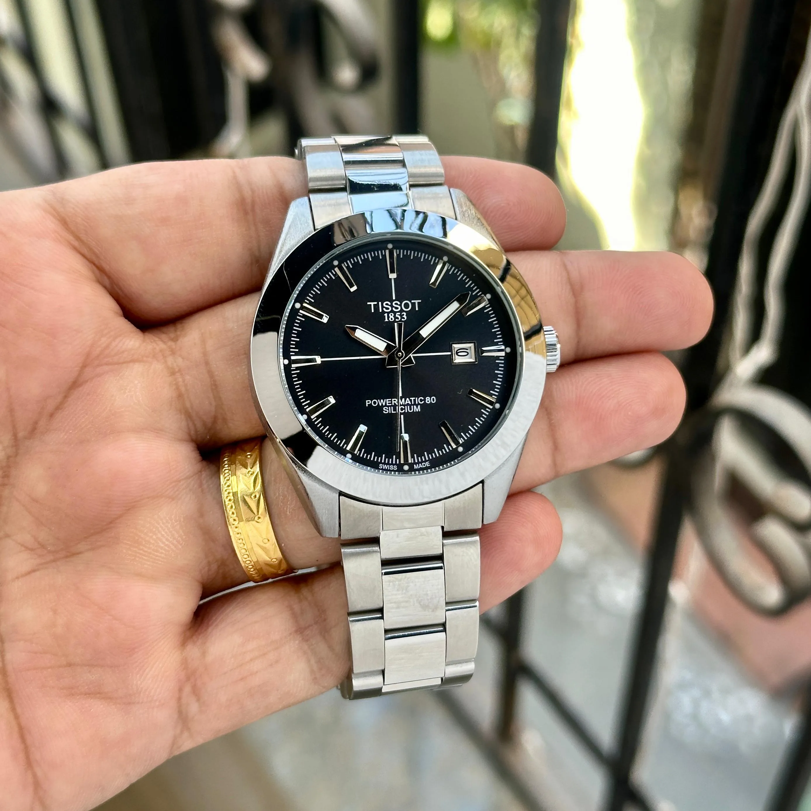 80 Silicium Black Dial Stainless Steel Wrist Watch For Men