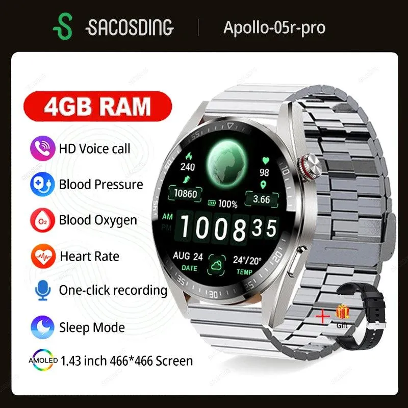 Advanced 4G RAM Smartwatch with Always-On Display - Bluetooth Calling, Health Monitoring, Music Storage - Compatible with Android & iOS