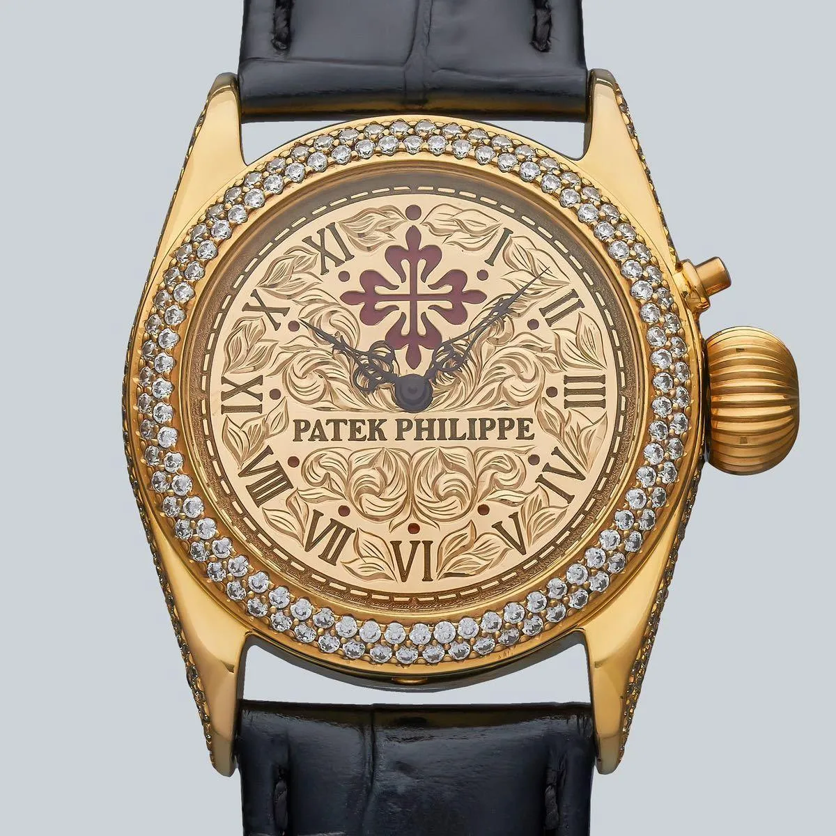 Antique Vintage Patek Philippe pocket watch with 35mm silver dial leather band watch