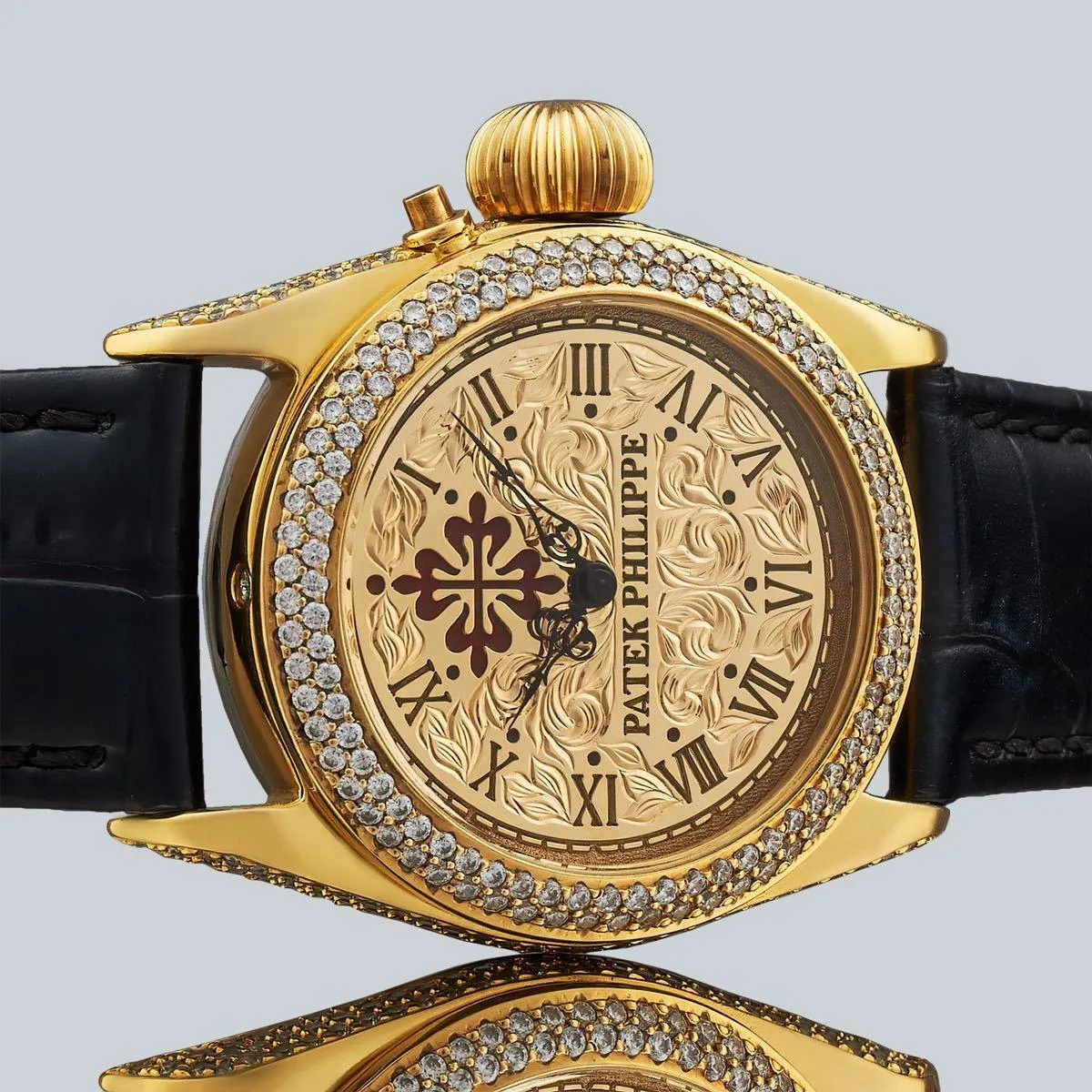 Antique Vintage Patek Philippe pocket watch with 35mm silver dial leather band watch