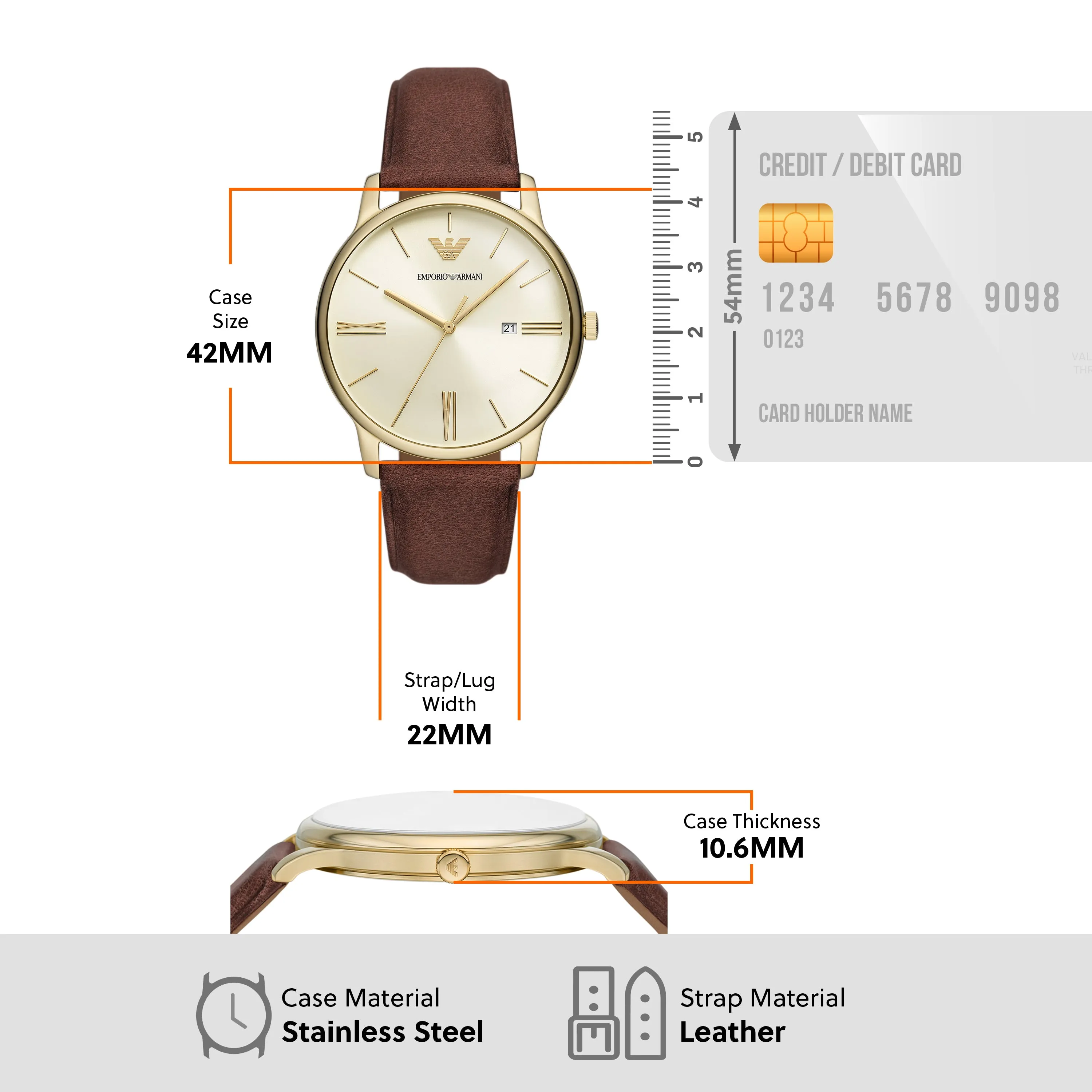 Armani Timeless Brown Leather Date Watch AR11610
