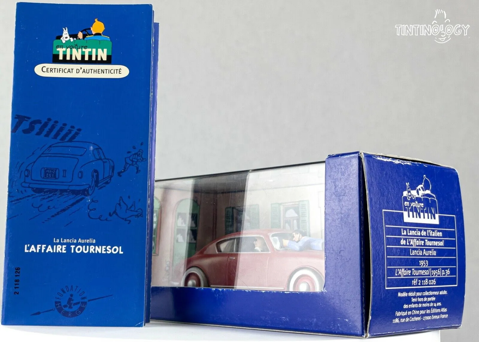 ATLAS TINTIN CAR # 26 Lancia Aurelia Calculus Herge model 1/43 Scale Voiture