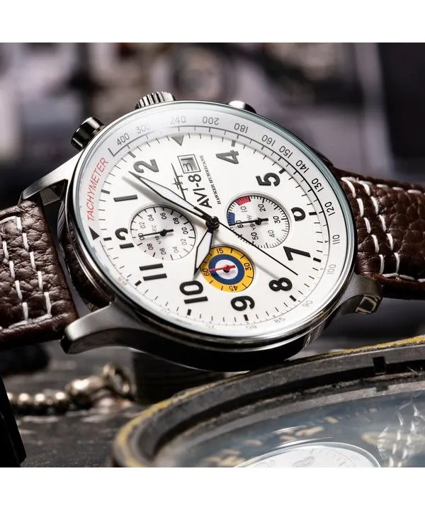 AVI-8 Hawker Hurricane Classic Chronograph Classic White Dial Quartz AV-4011-01 Mens Watch