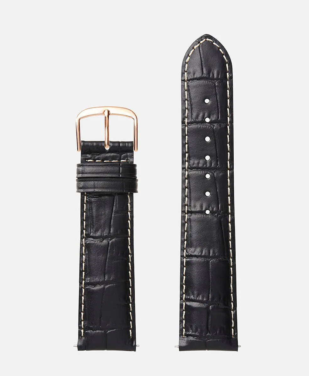 Black Contrast Stitch Alligator Grain | h0834