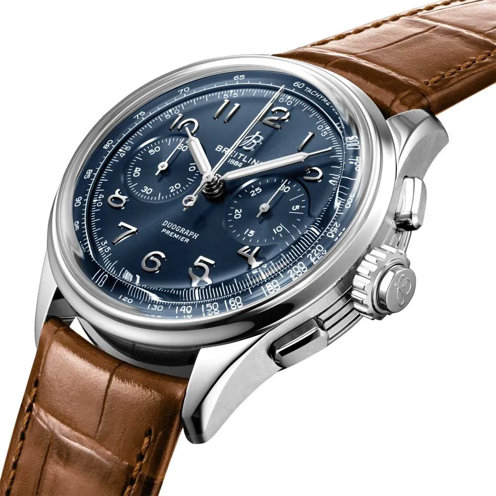Breitling Premier B15 Duograph 42mm Blue Dial Manual Wound Gents Watch AB1510171C1P1