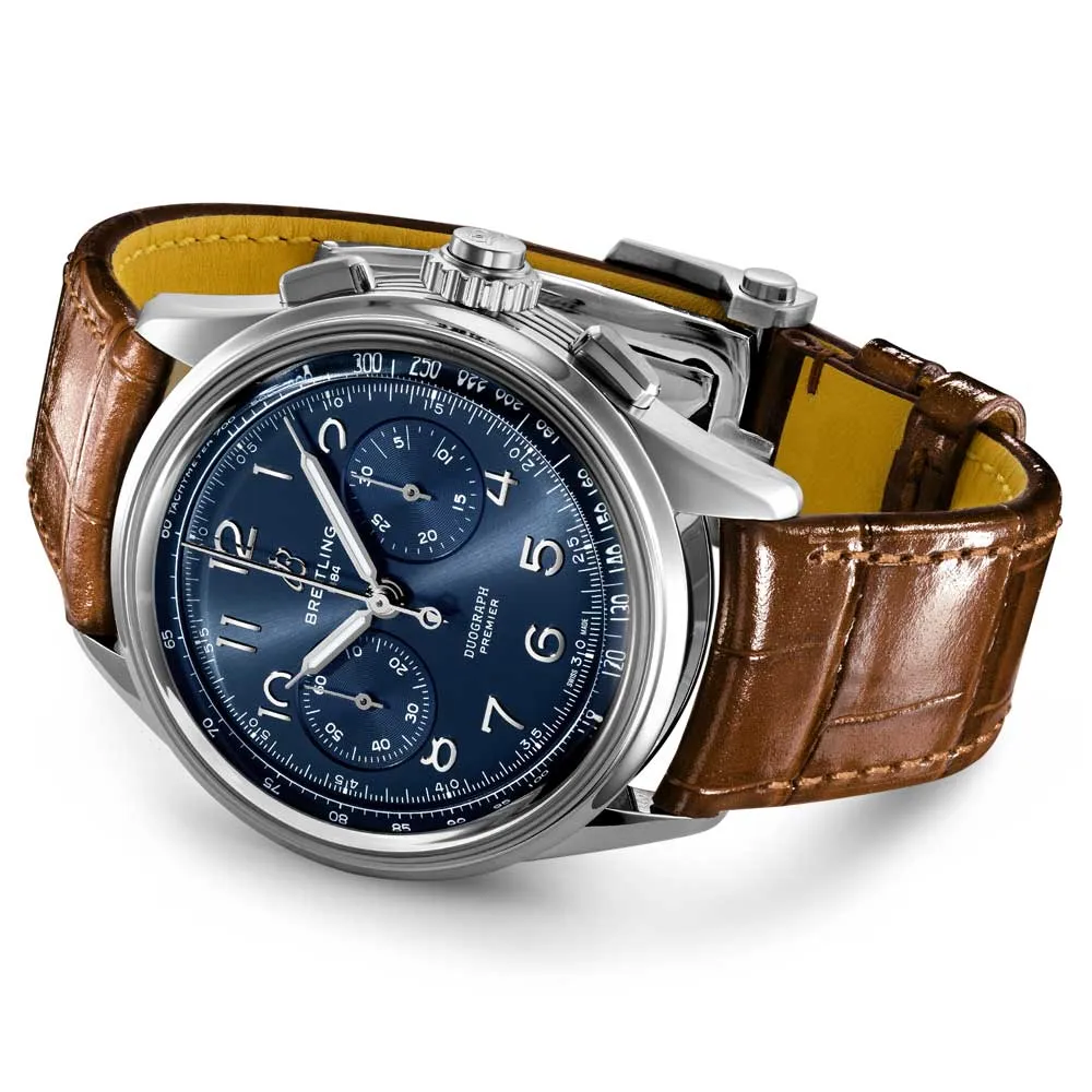 Breitling Premier B15 Duograph 42mm Blue Dial Manual Wound Gents Watch AB1510171C1P1
