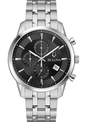 BULOVA GENTS CLASSIC SUTTON CHRONOGRAPH BLACK DIAL STEEL 96B412