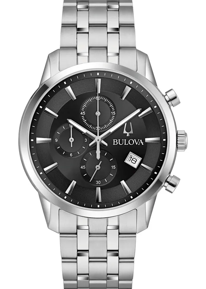 BULOVA GENTS CLASSIC SUTTON CHRONOGRAPH BLACK DIAL STEEL 96B412