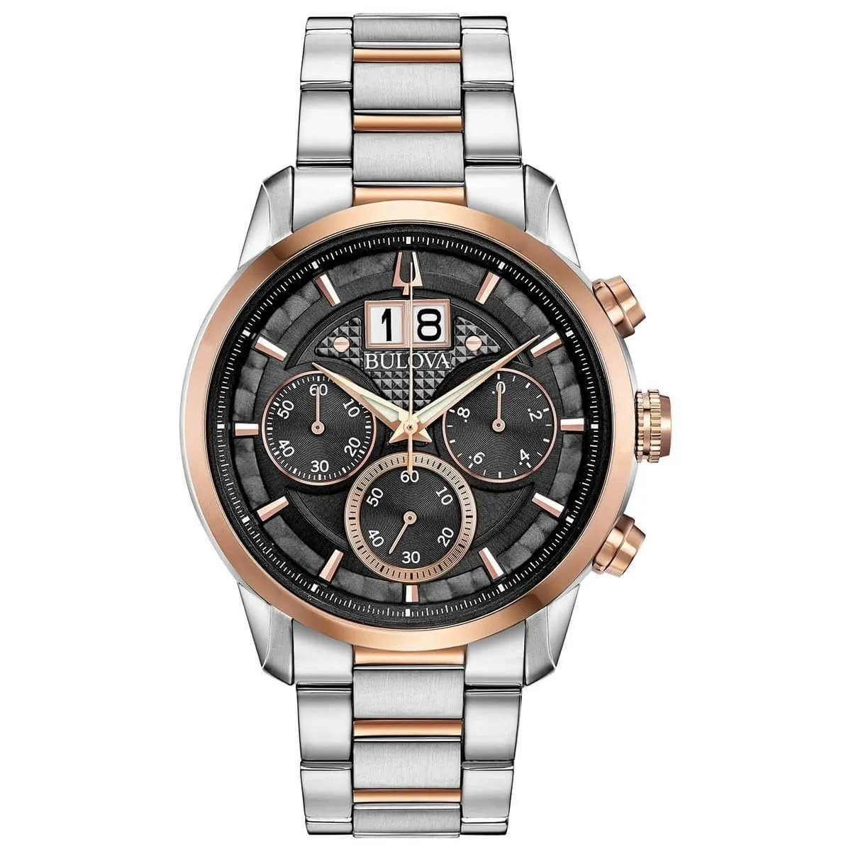 Bulova Men's Chronograph Watch - Classic Grey Dial Two Tone Bracelet | 98B335
