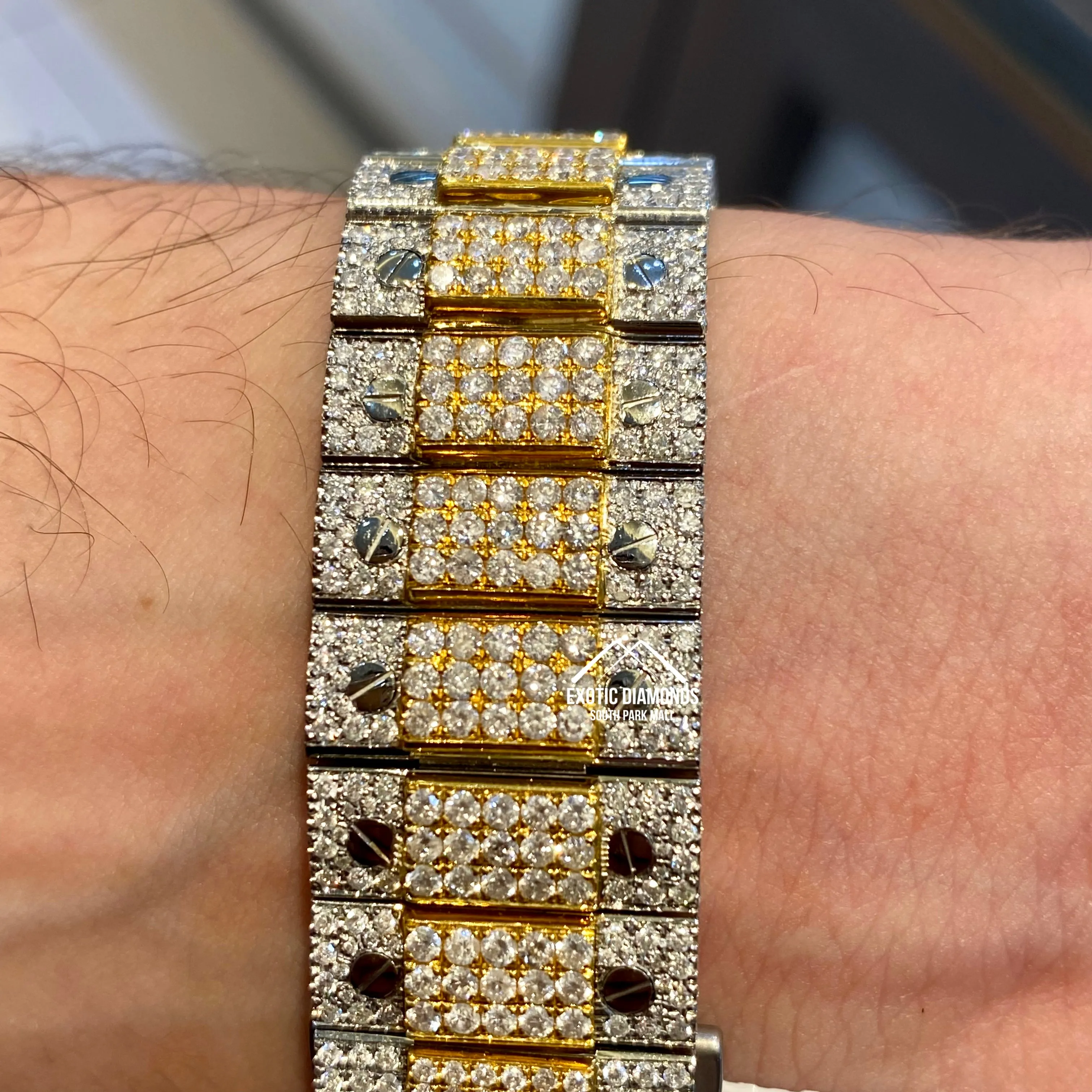 Cartier Santos Xl with Large Diamond Bezel and Raised Prong Setting Diamonds on Band