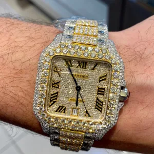 Cartier Santos Xl with Large Diamond Bezel and Raised Prong Setting Diamonds on Band