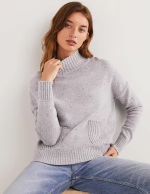 Cashmere High Neck Jumper-Ivory, Multi Nep