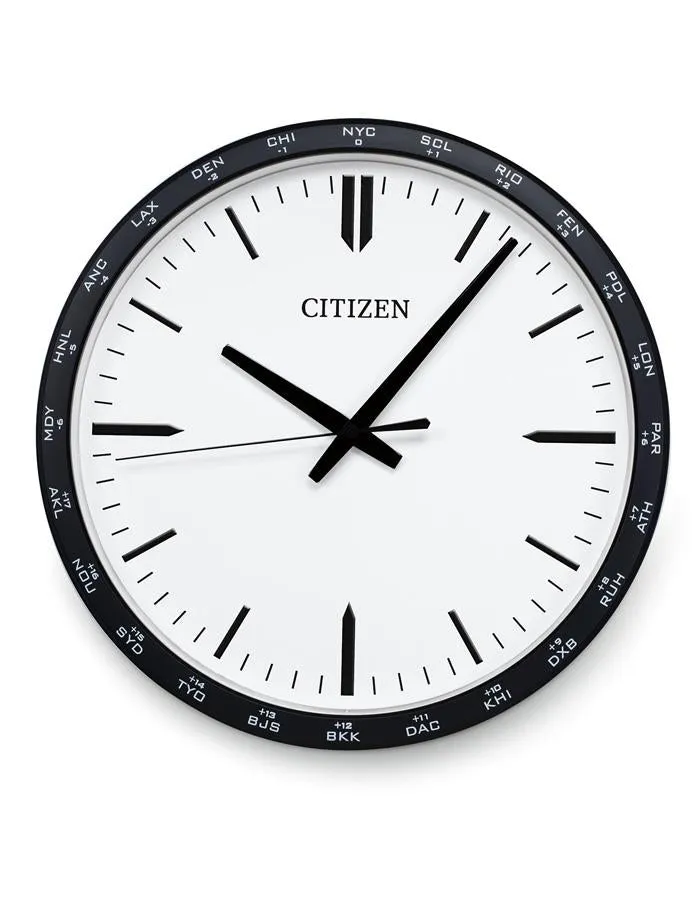 Citizen Gallery World Time Zone Wall Clock - Black Frame - White Dial