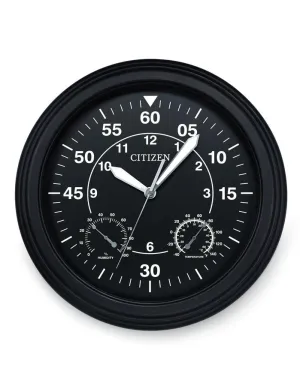 Citizen Outdoor Luminescent Black Wall Clock - Hygrometer & Thermometer -
