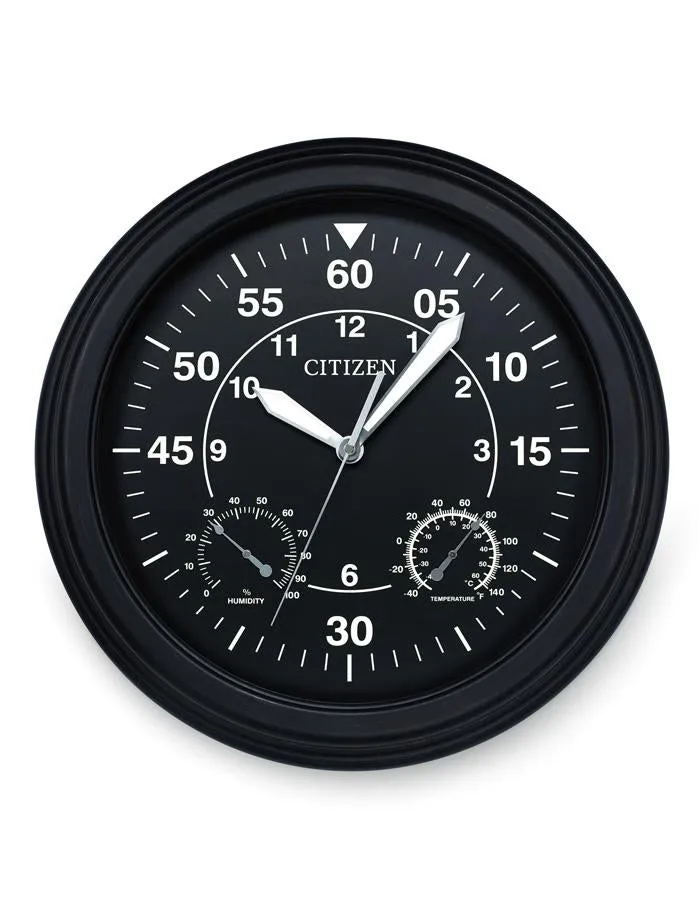 Citizen Outdoor Luminescent Black Wall Clock - Hygrometer & Thermometer -