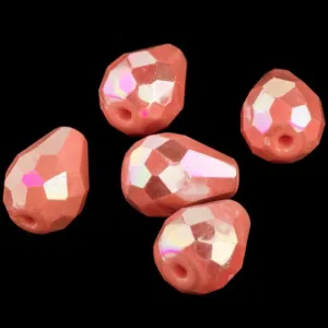Coral Color Aurora Borealis Glass Teardrop Bead, Austria. Pkg 2. b11-yo-0869-2