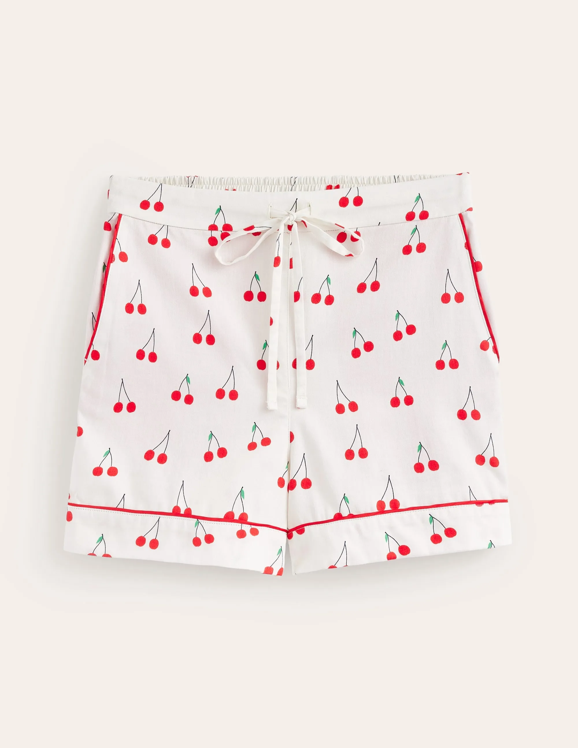 Cotton Sateen Pyjama Shorts-Ivory, Cherry Vine