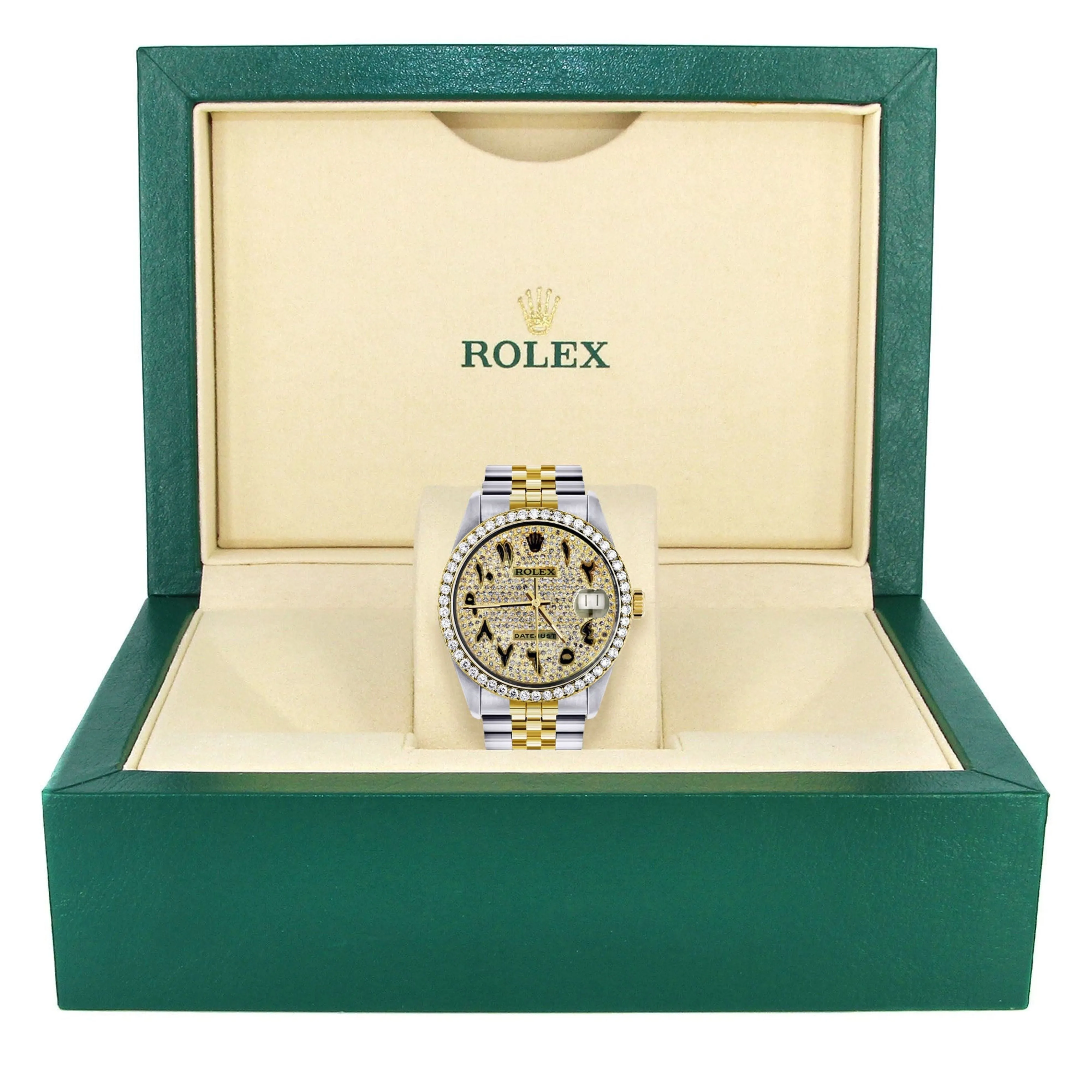 Diamond Gold Rolex 36mm - 16233- Black Arabic Full Diamond Dial