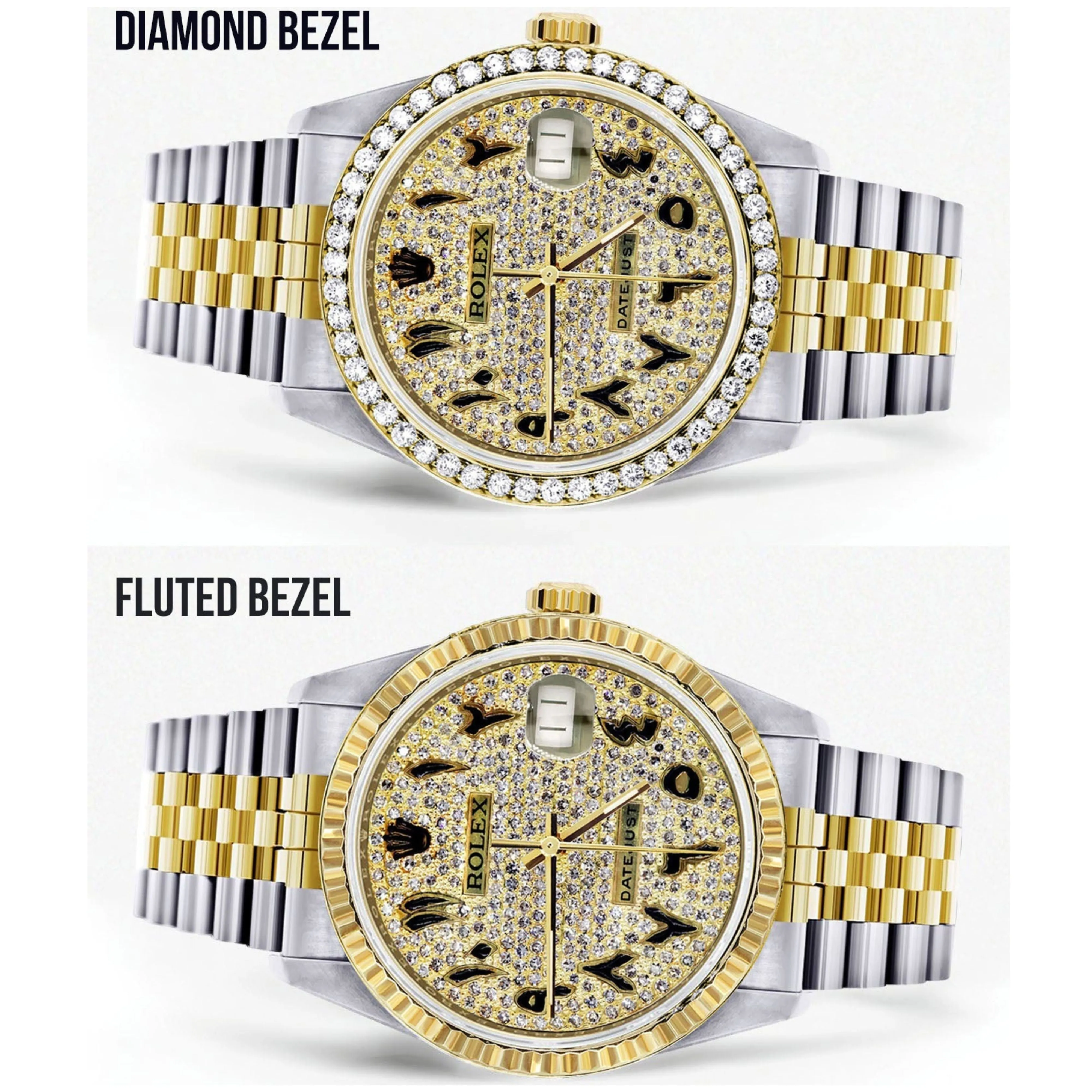 Diamond Gold Rolex 36mm - 16233- Black Arabic Full Diamond Dial