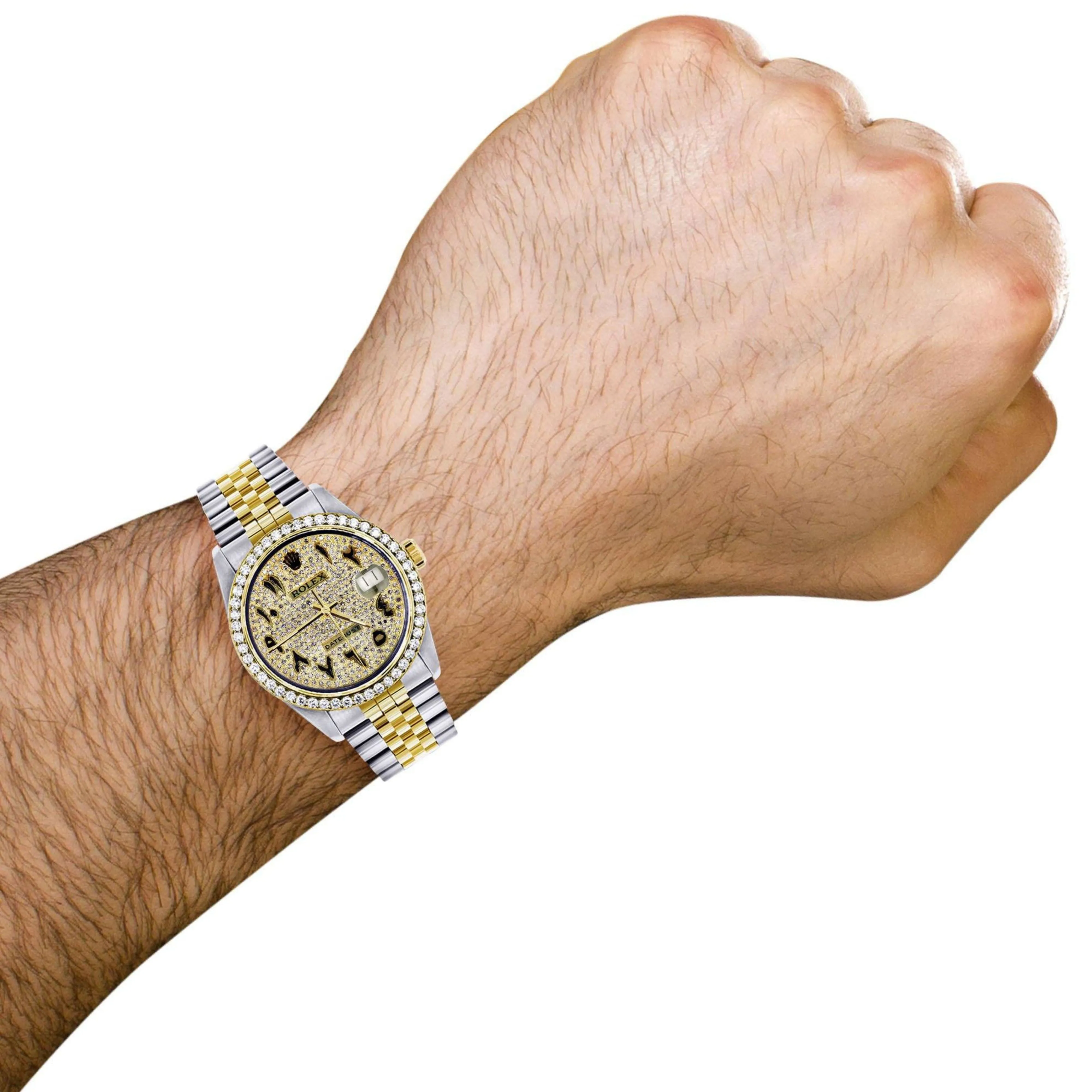 Diamond Gold Rolex 36mm - 16233- Black Arabic Full Diamond Dial