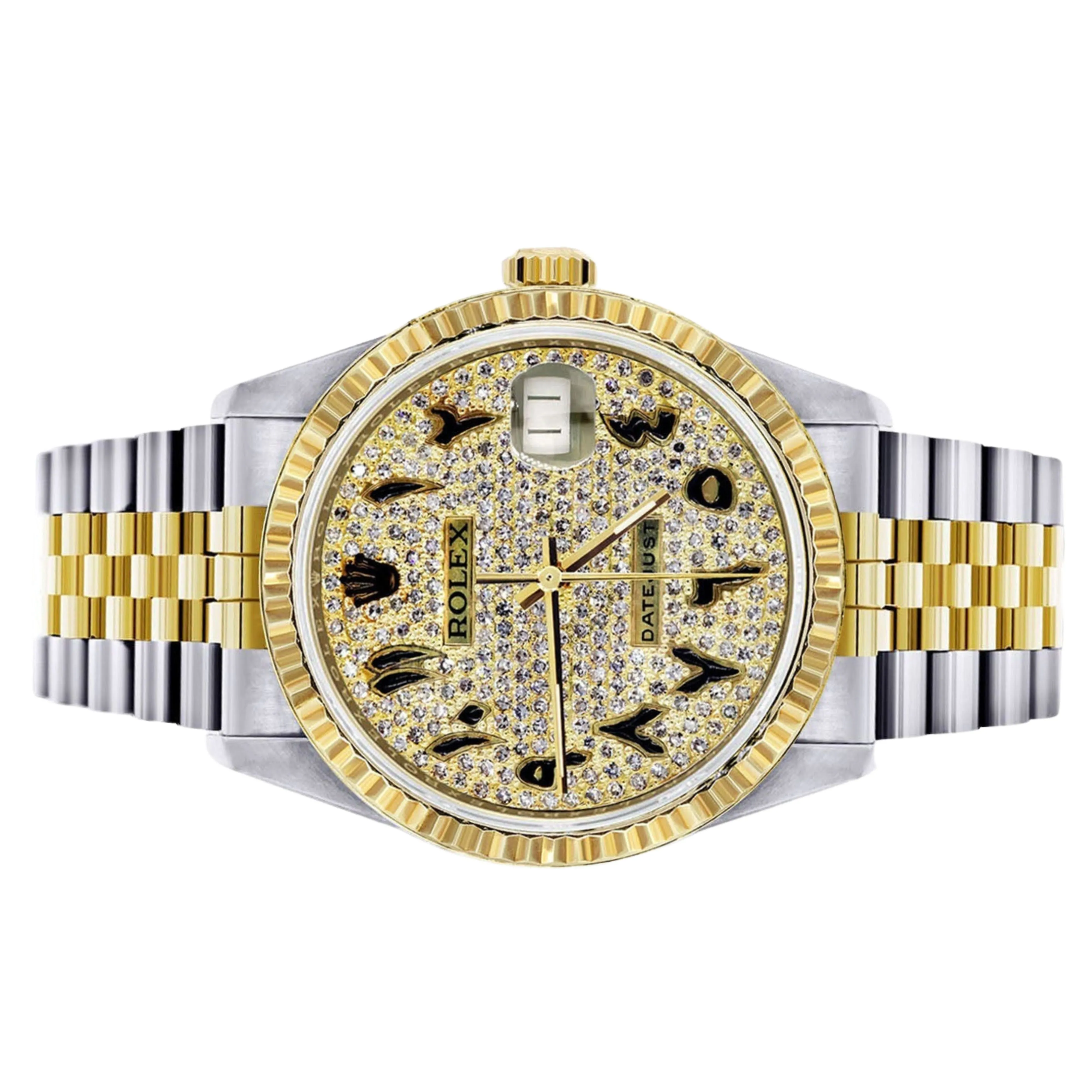 Diamond Gold Rolex 36mm - 16233- Black Arabic Full Diamond Dial