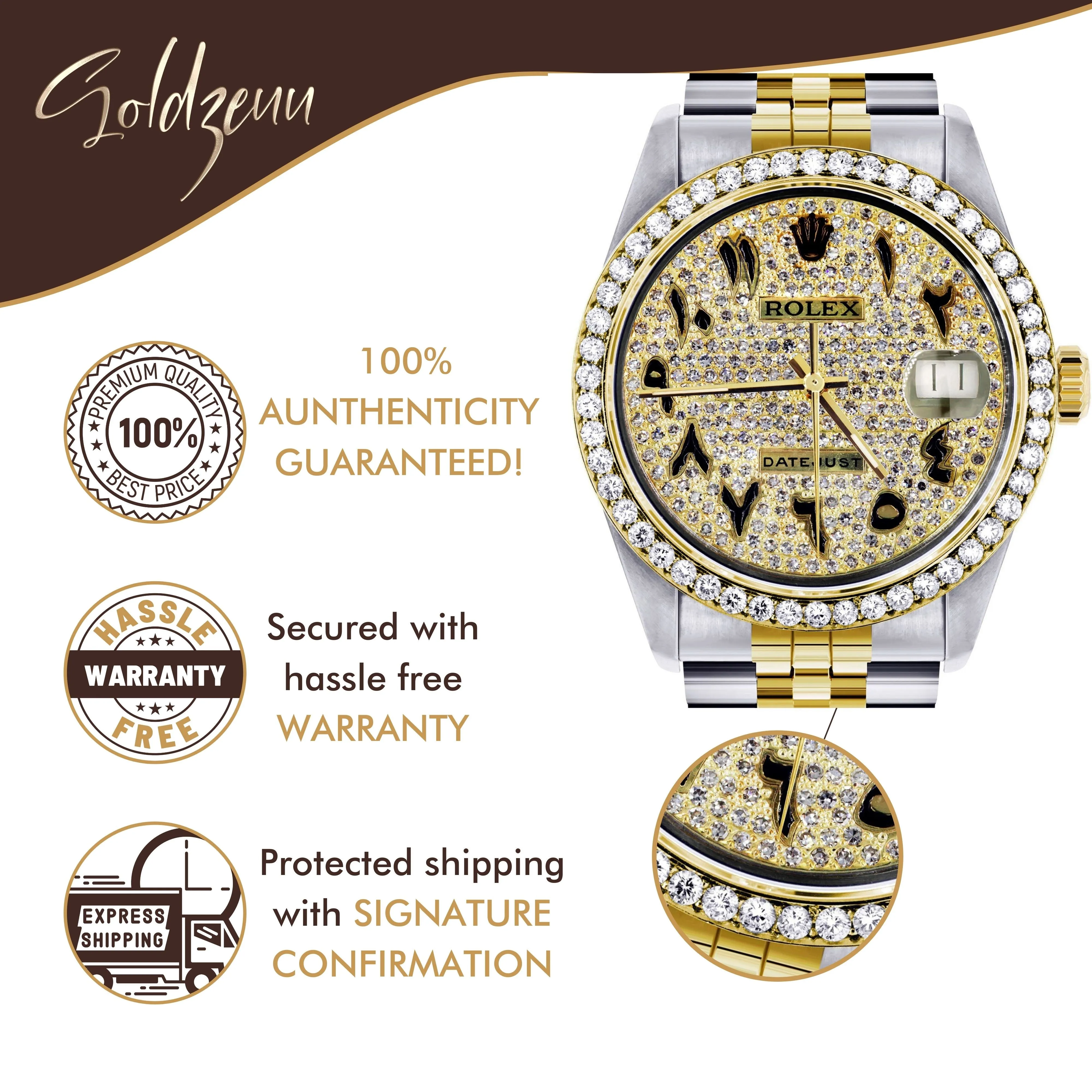Diamond Gold Rolex 36mm - 16233- Black Arabic Full Diamond Dial